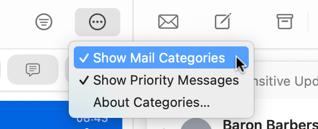 Отключение категорий в Mail на Mac.