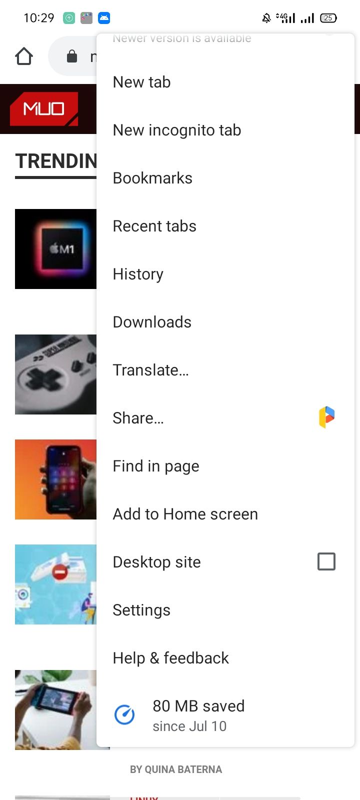 Settings in The Dropdown Menu