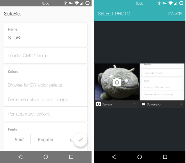 Пример темы SofaBot с цветовой палитрой из фотографии