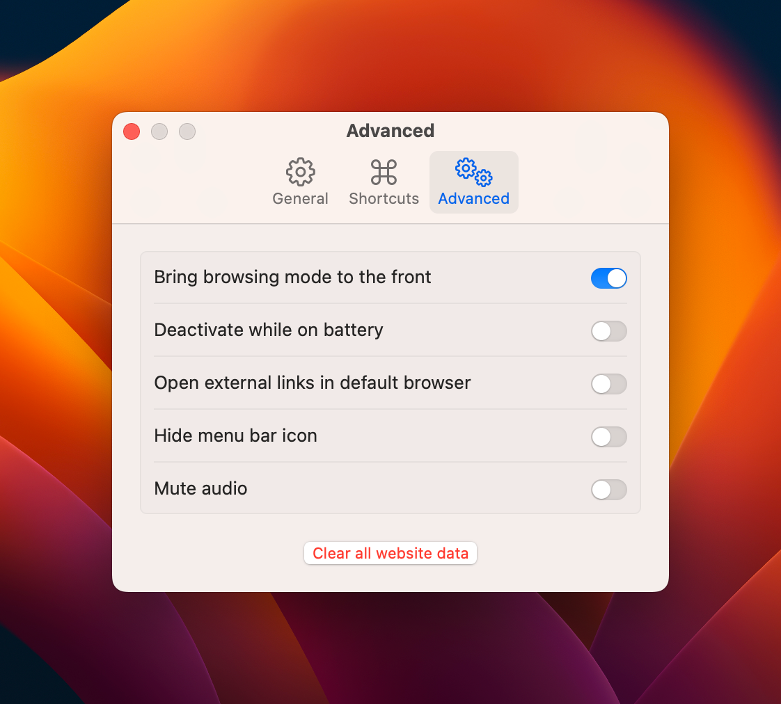 Раздел продвинутых настроек Plash. Параметры звука и режимов отладки.