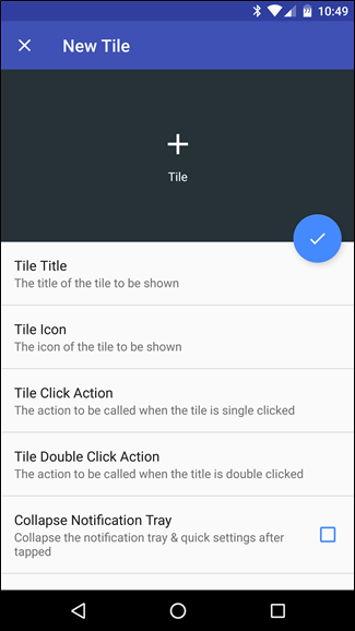 Начало настройки новой плитки в приложении Custom Quick Settings