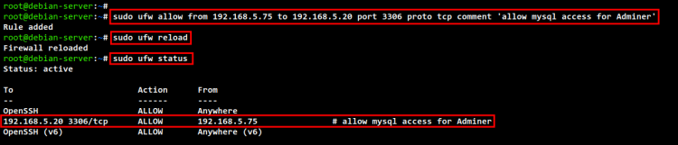 Правило UFW для доступа к MariaDB