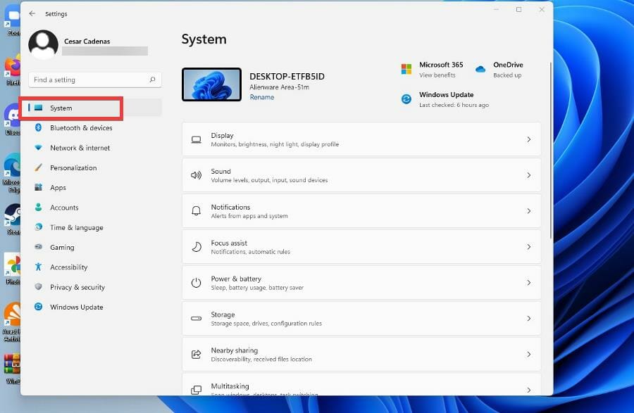 Раздел Система в окне Параметров Windows 11