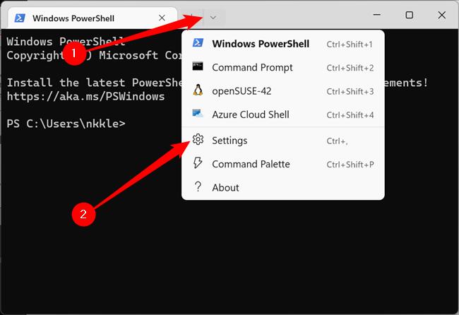 Нажмите маленькую стрелку в заголовке окна Terminal, затем выберите 