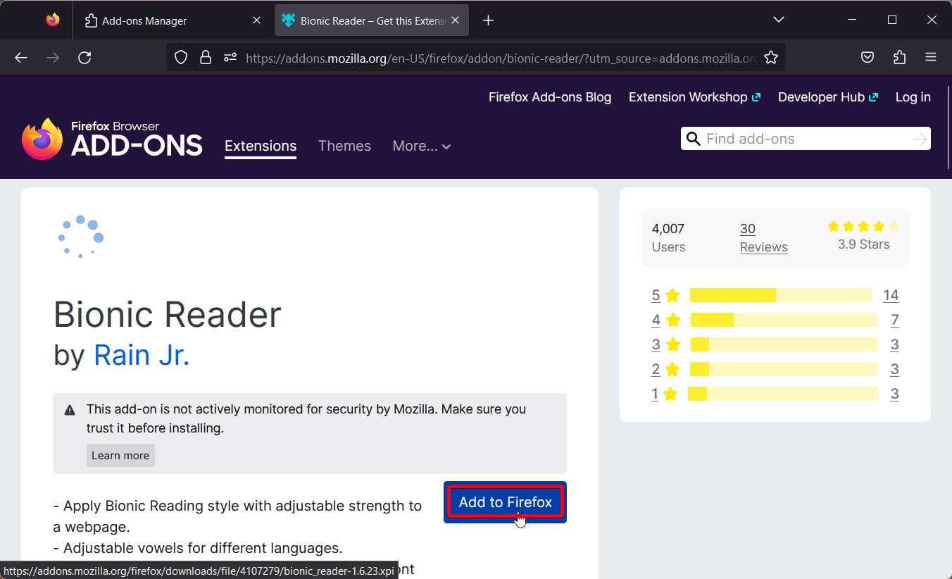 Кнопка Добавить в Firefox для установки расширения
