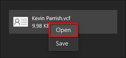 Windows 10 Open Emailed VCF file