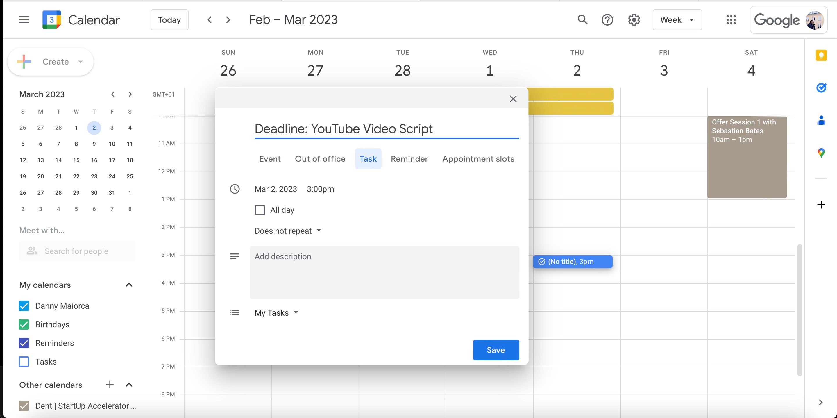скриншот дедлайнов в Google Календаре