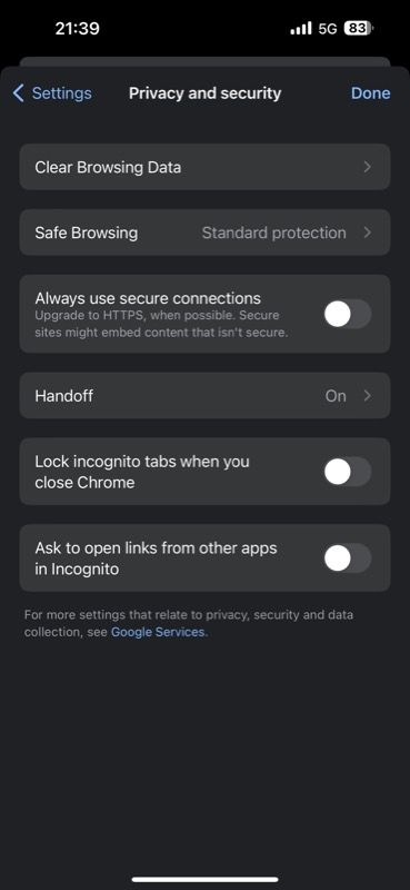 Настройка блокировки вкладок инкогнито