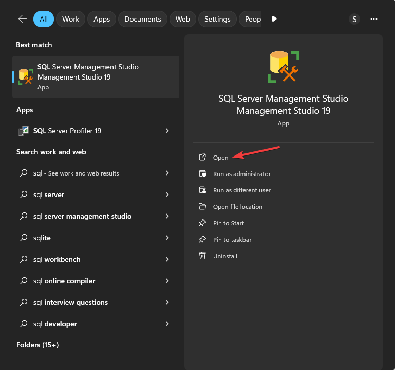 Окно запуска SQL Server Management Studio