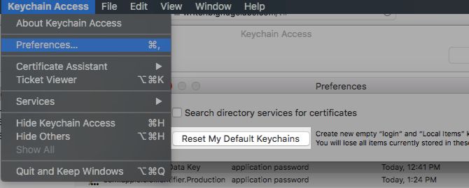 Сброс связки по умолчанию в Keychain Access