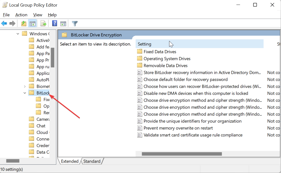 Параметры групповой политики BitLocker