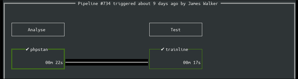 Скриншот просмотра статуса CI-пайплайна в Glab