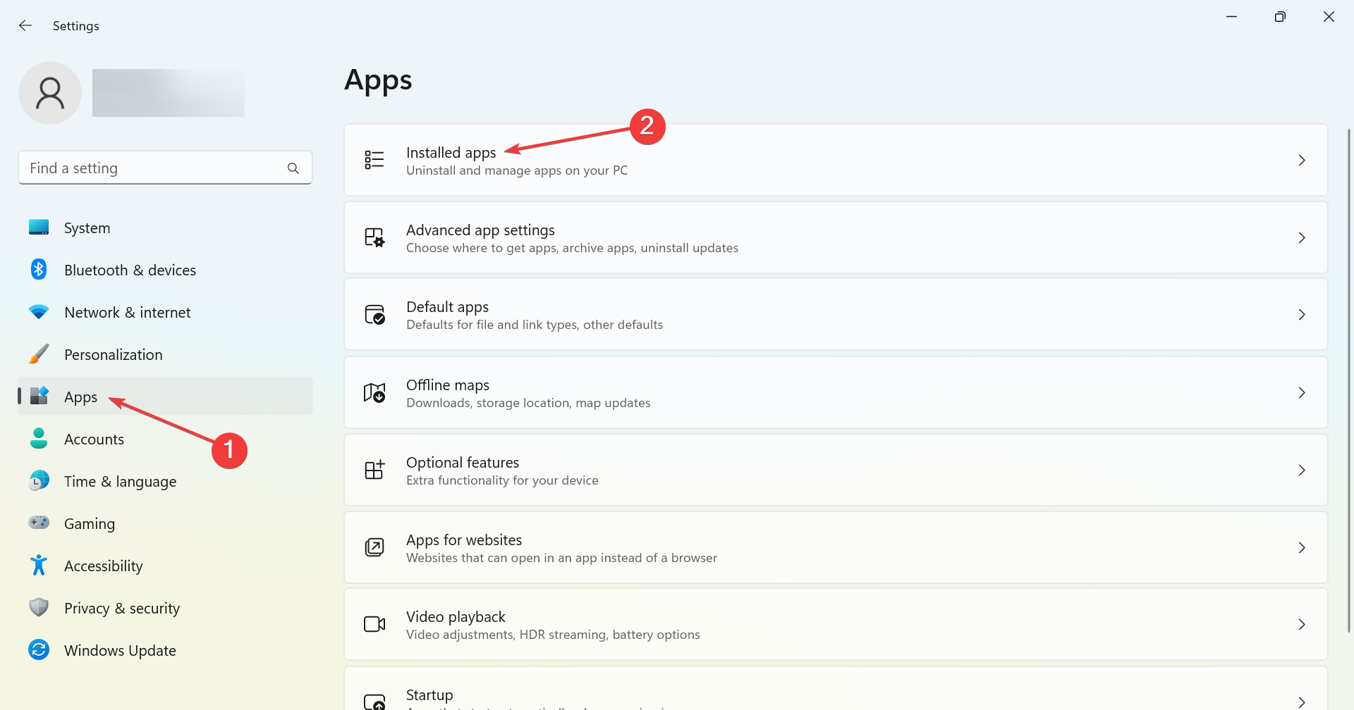 Окно параметров Установленные приложения в Windows