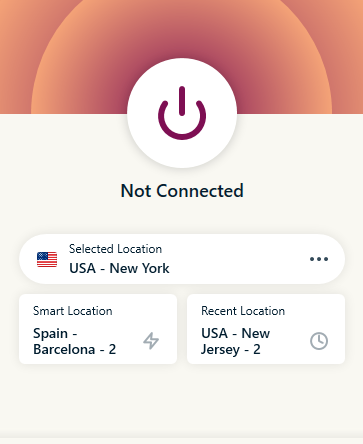 Главный экран приложения ExpressVPN