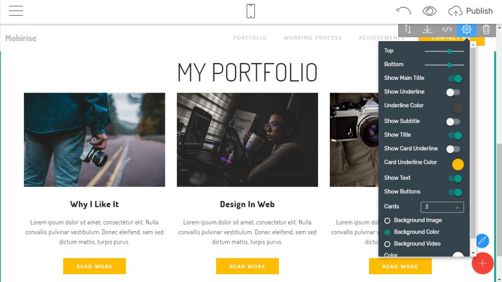 Примеры шаблонов и блоков в Mobirise