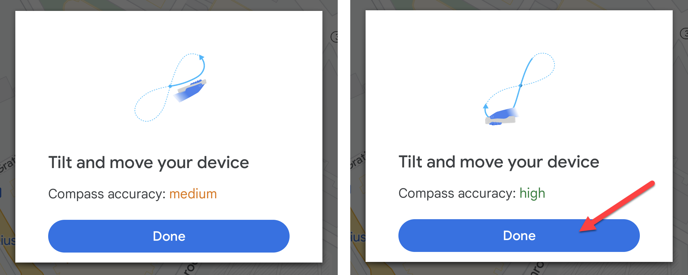Двигайте телефон, чтобы улучшить точность.