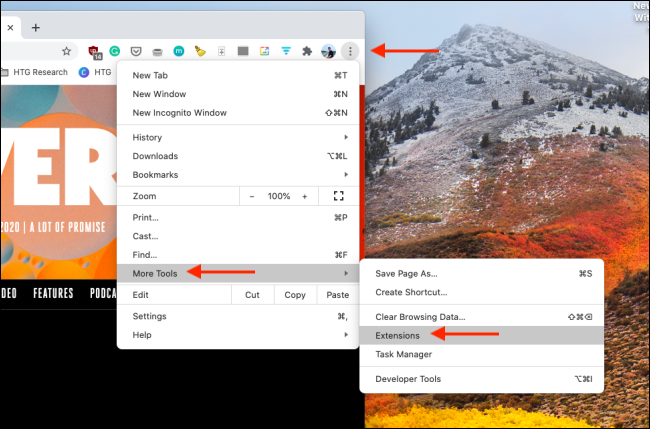 Открыть менеджер расширений в Chrome