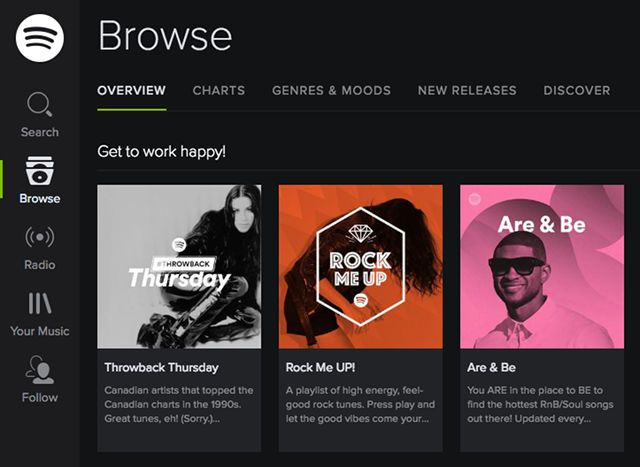 Раздел Обзор в Spotify