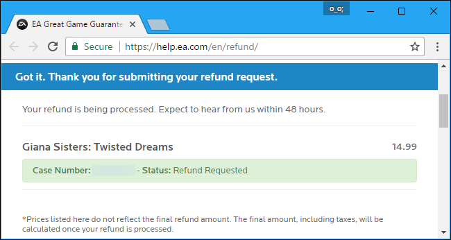 Страница статуса обращений (My cases) в аккаунте EA