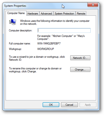 Вкладка имя компьютера в свойствах системы