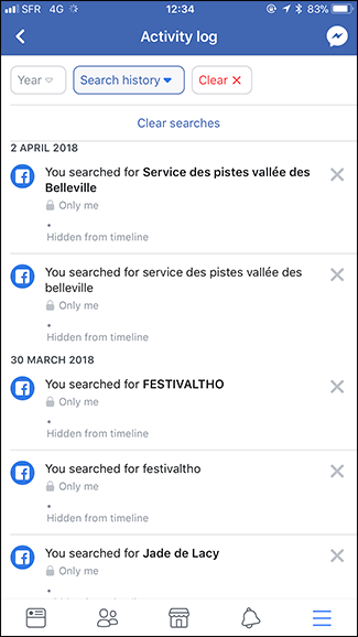 пример списка истории поиска в iOS