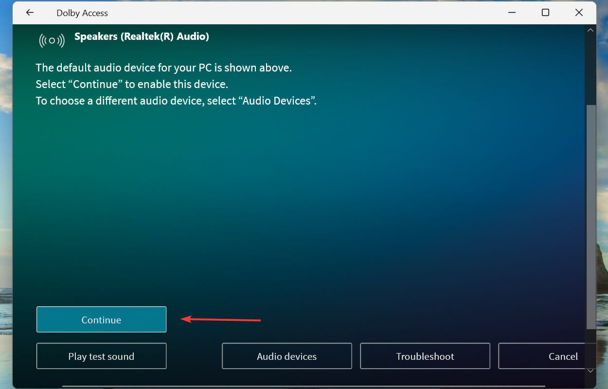 Проверка выбранного аудиоустройства перед подключением Dolby Atmos