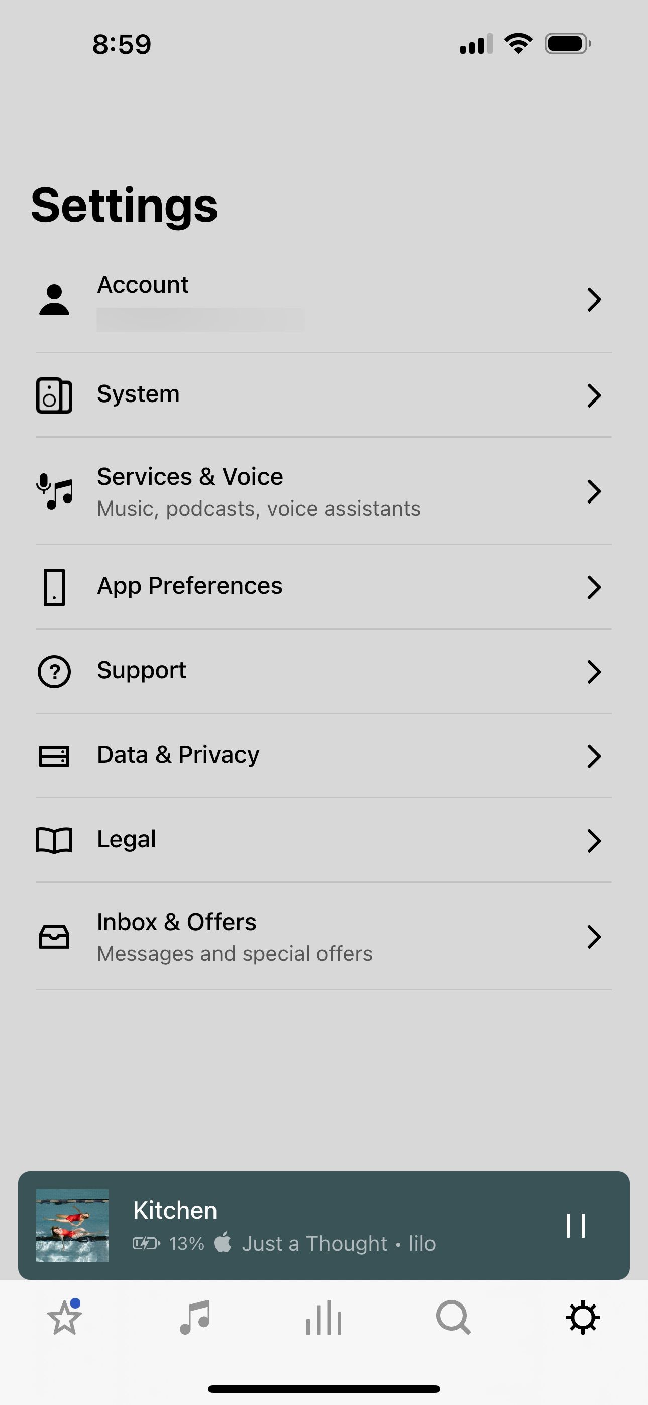 Настройки приложения Sonos на iOS