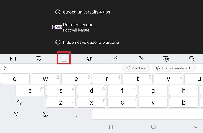 Иконка буфера обмена на клавиатуре SwiftKey