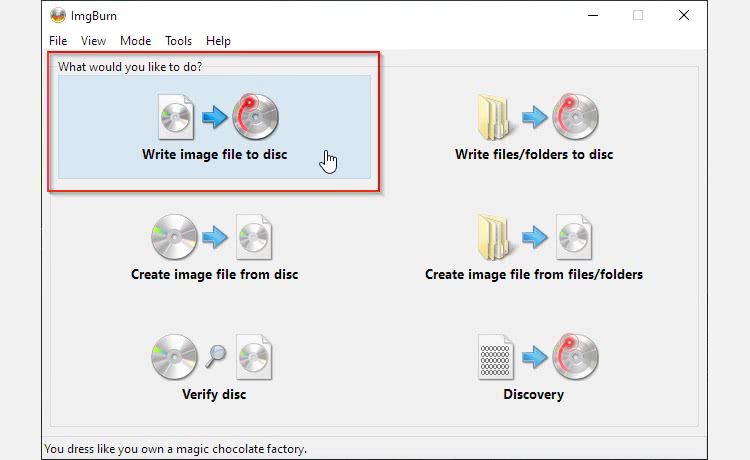 Опция Write image file to disc в ImgBurn