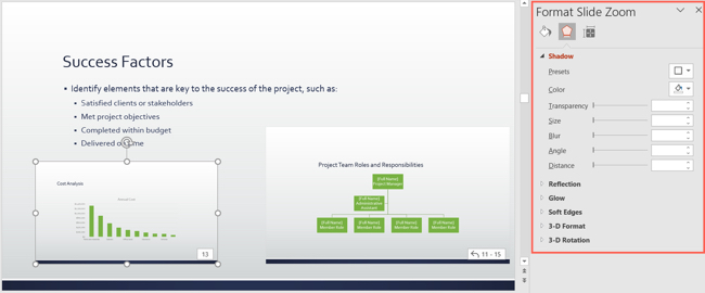 Боковая панель форматирования Zoom