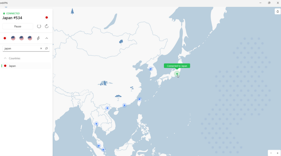 Интерфейс NordVPN