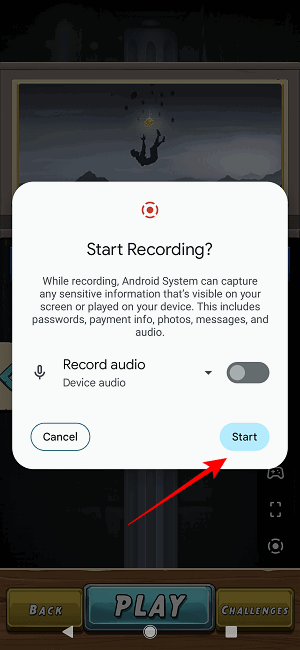 Подтверждение начала записи экрана из Game Dashboard