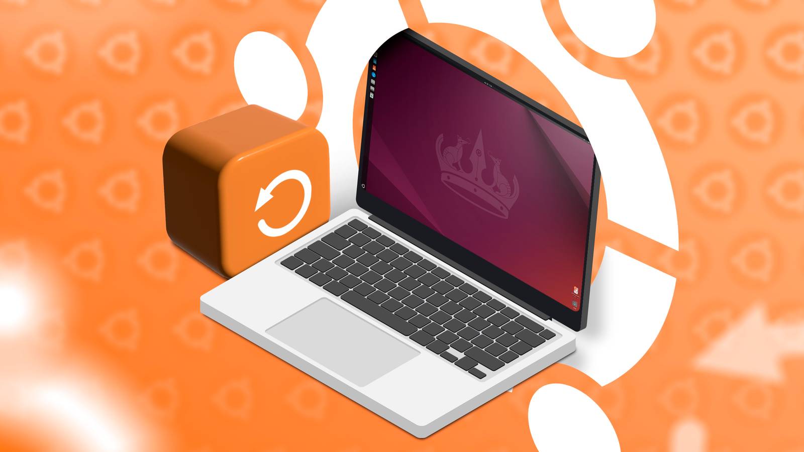 Ноутбук с Ubuntu и иконкой восстановления рядом