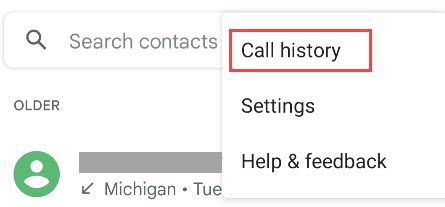 Пункт Журнал вызовов в меню приложения Телефон
