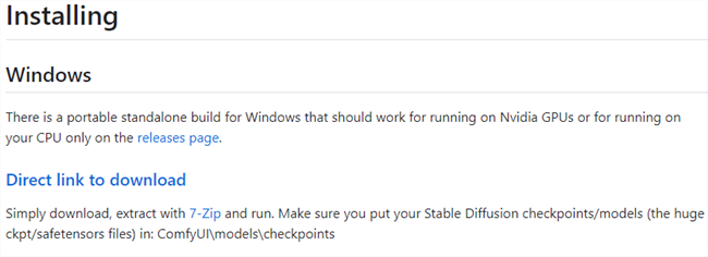 Ссылка прямой загрузки ComfyUI