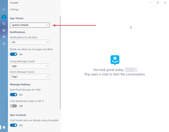 Параметр Тема приложения (App Theme) в настройках GroupMe