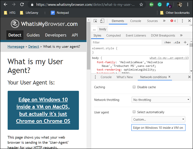 Пример user agent, показывающий, что на самом деле это Chrome на Chrome OS