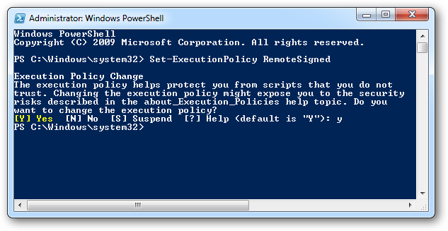 Команда установки политики выполнения скриптов в PowerShell