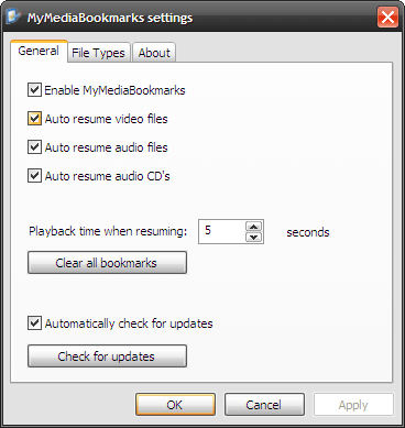 Настройки плагина MyMediaBookmarks: общие опции и очистка закладок