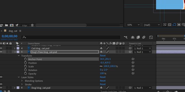 Положение опорной точки (Anchor Point) установленное у лапы