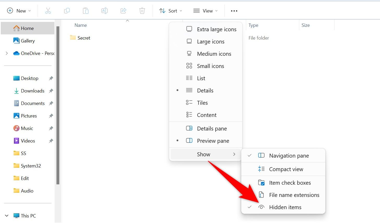 Пункты меню 