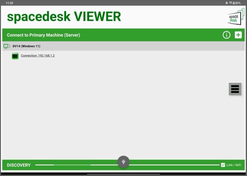 spacedesk viewer отображает ПК в локальной сети