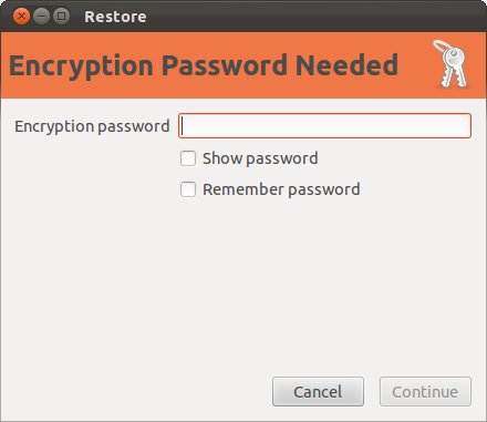 Запрос пароля при восстановлении зашифрованного бэкапа