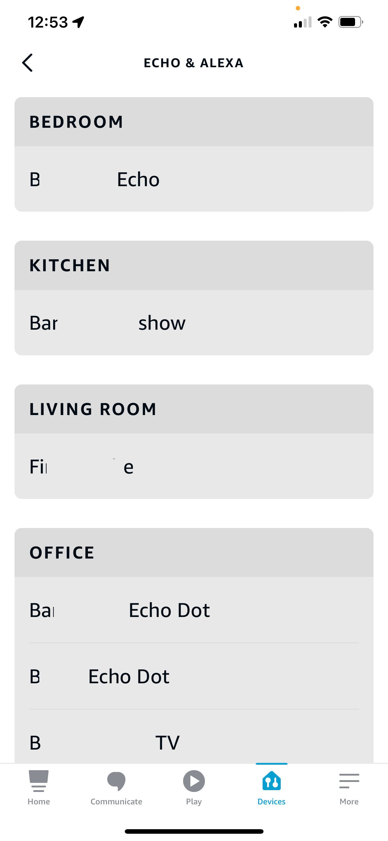 List of Echo and Alexa devices in Alexa app