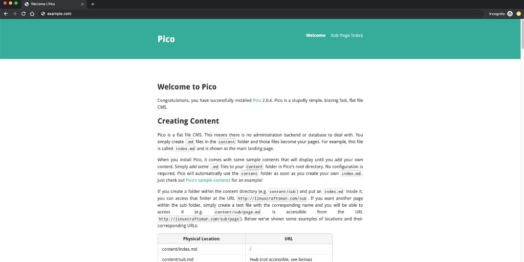 Установка Pico CMS на CentOS 7 с Nginx