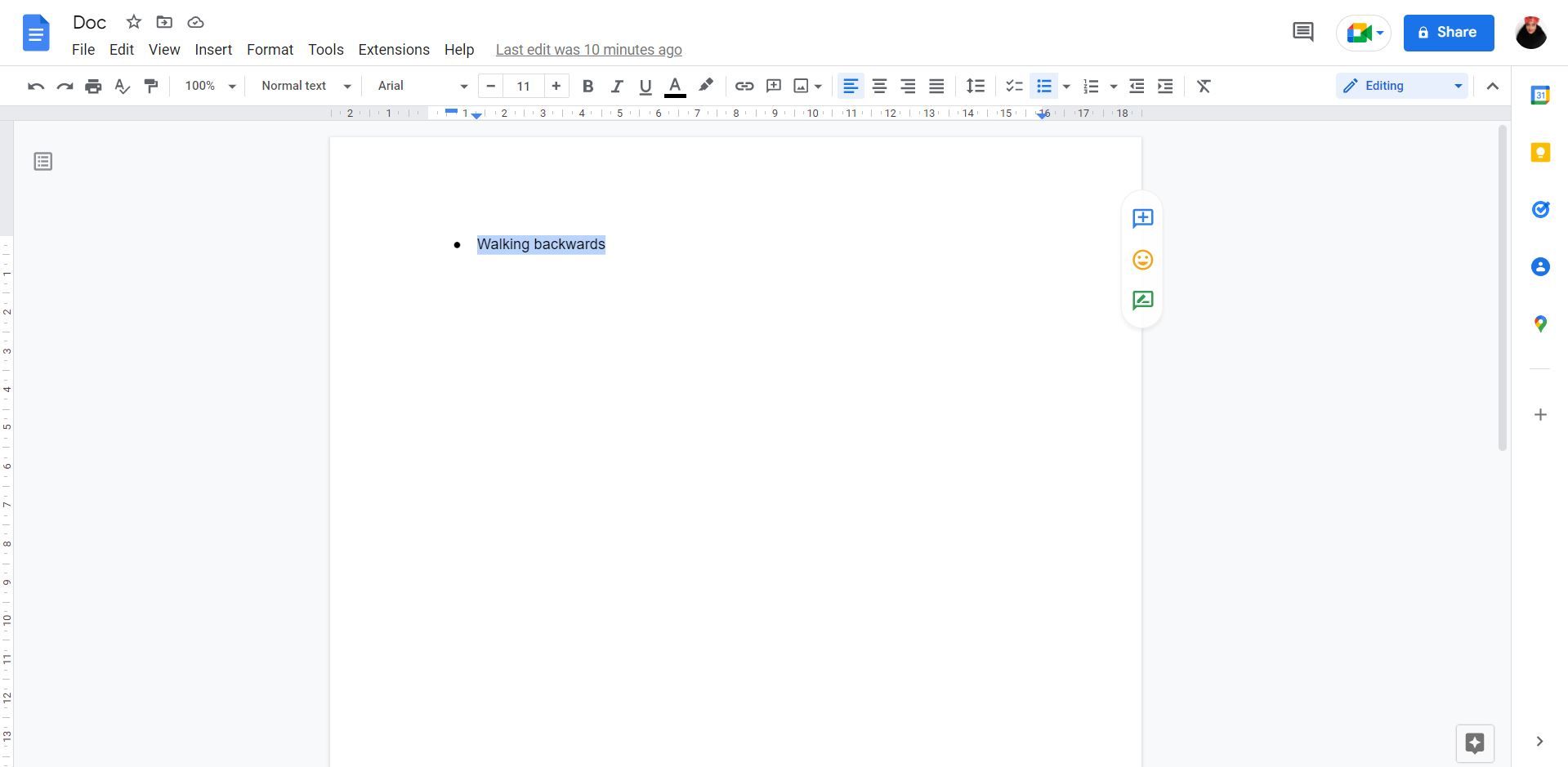 Выделенный текст в документе Google Docs
