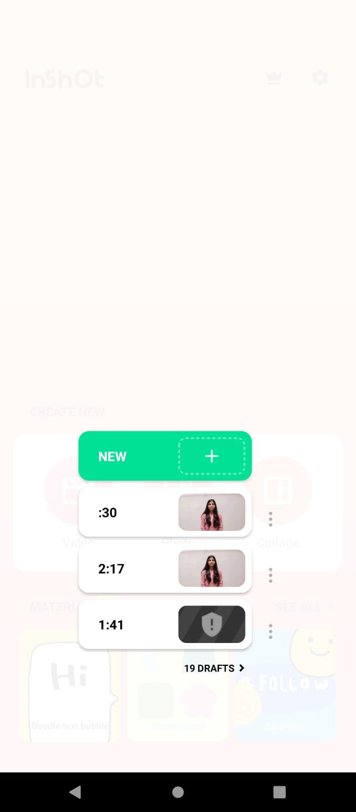 Выбор медиафайлов в галерее InShot