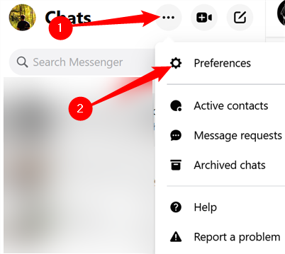 Нажмите три точки в левом верхнем углу веб-версии Messenger, чтобы открыть Preferences