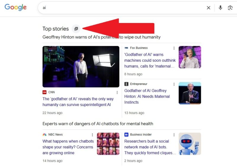 Cliccando il pulsante per le fonti preferite in una ricerca Google.