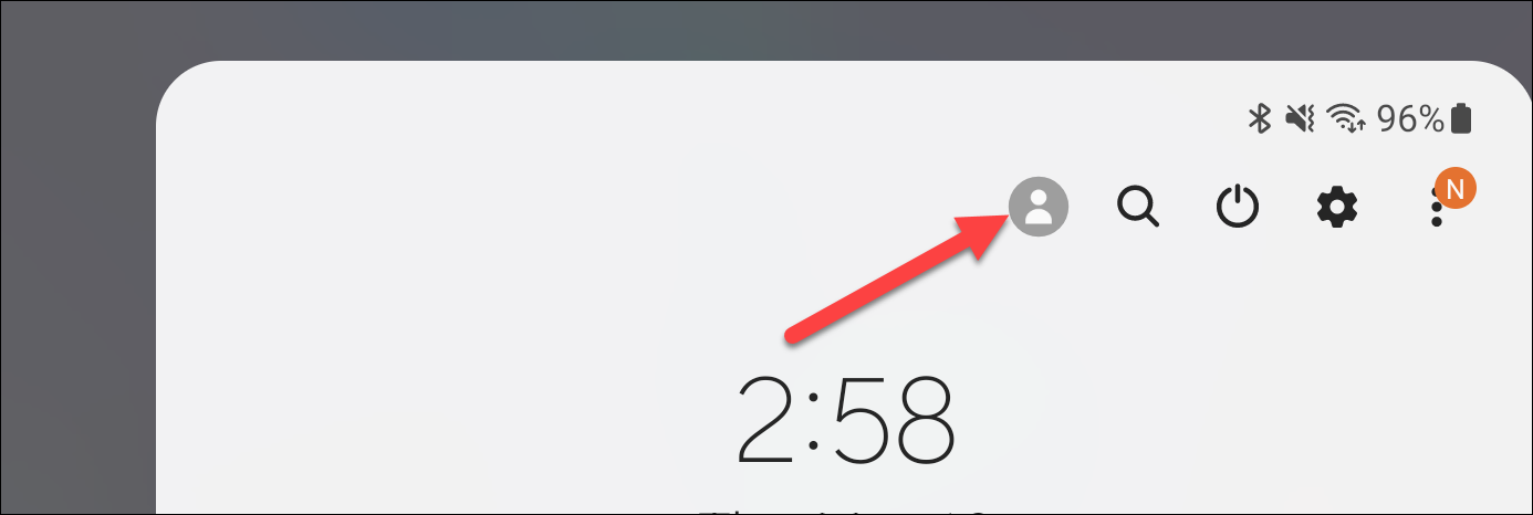 Нажмите значок пользователя в Быстрых настройках